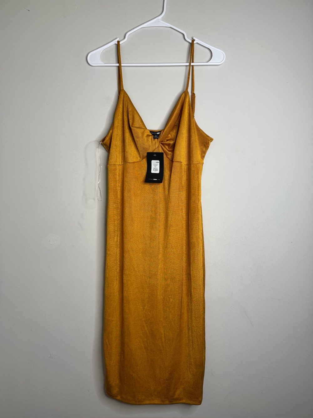Fashion Nova Golden Mustard Satin Midi Slip Dress